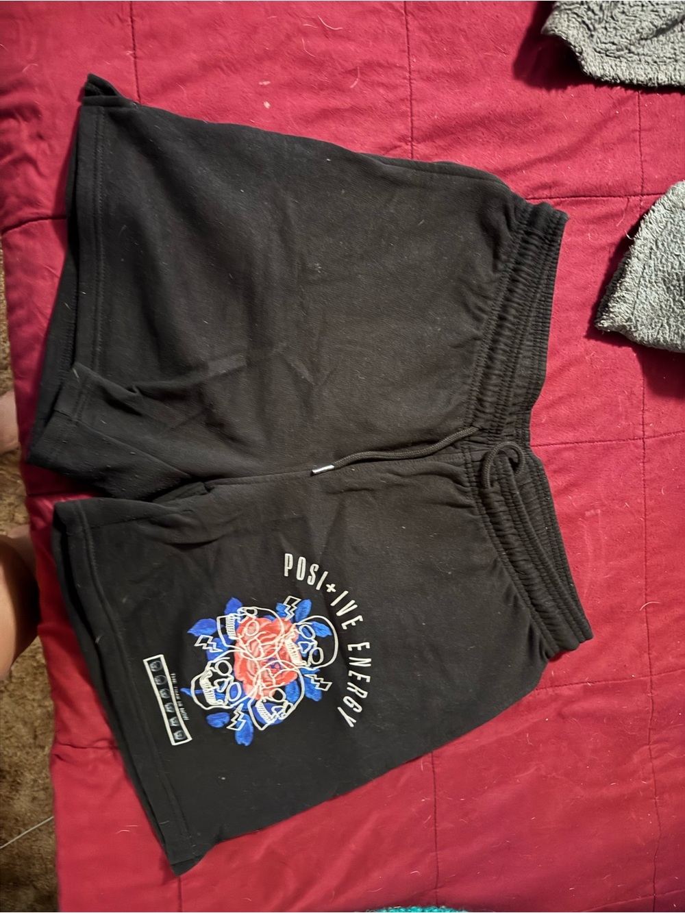 Chemistry Black Athletic Shorts with Colorful Skull & Rose Graphic
